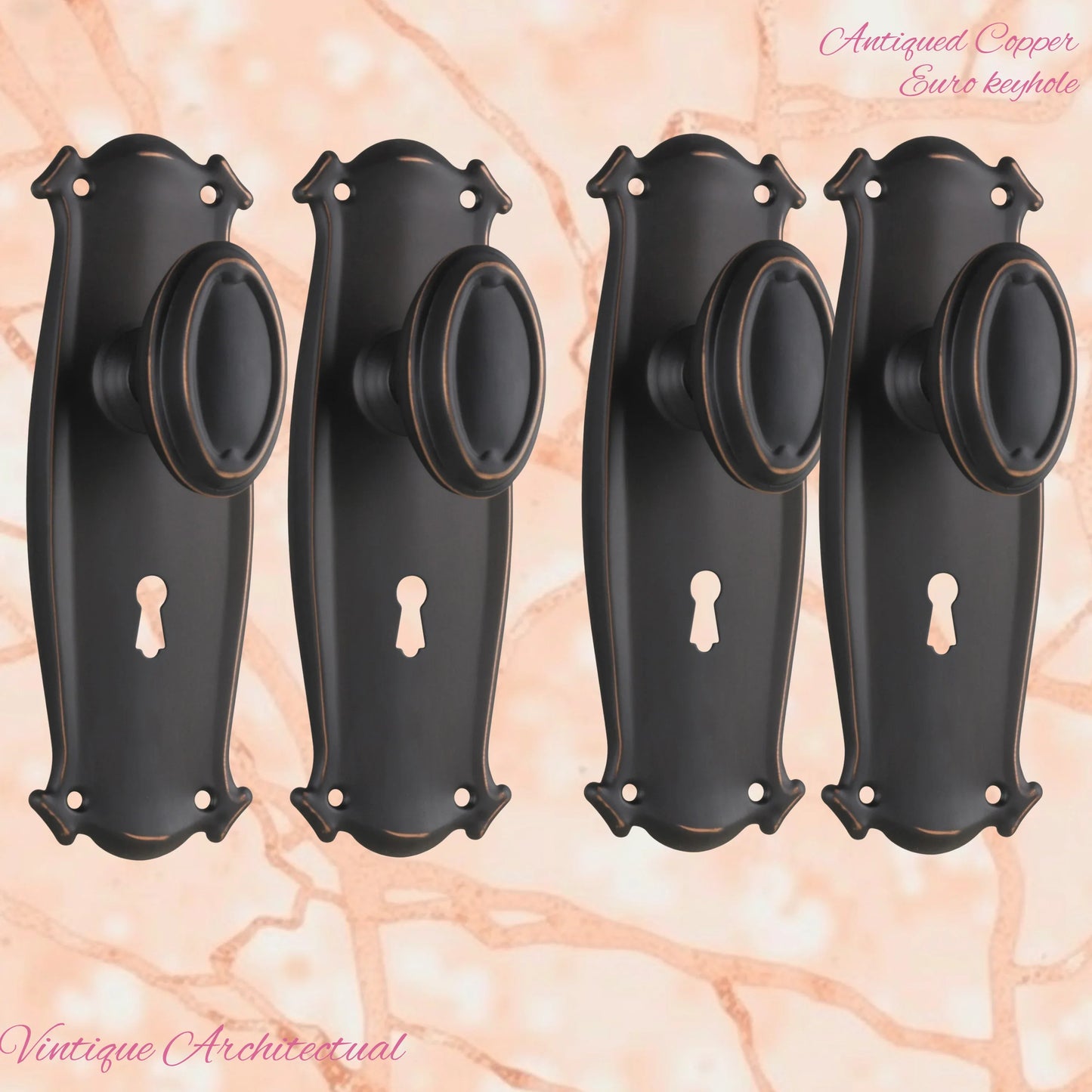 Antiqued Copper Chateau Door knob W/backplate 197 x 68mm - Vintique Concepts