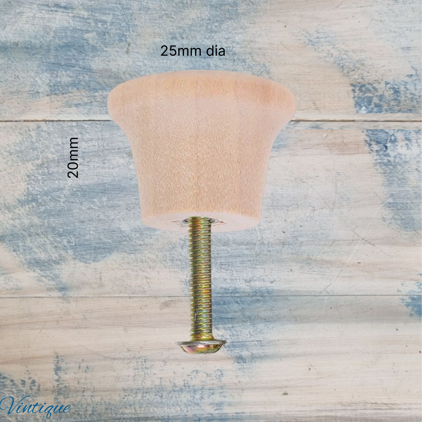 Natural Wood Top Hat furniture cabinet knob 25mm dia