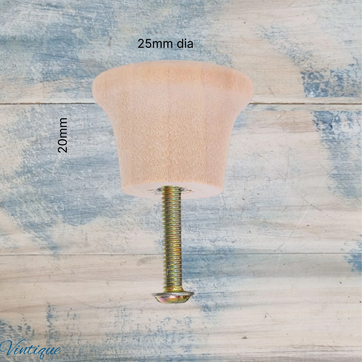 Natural Wood Top Hat furniture cabinet knob 25mm dia