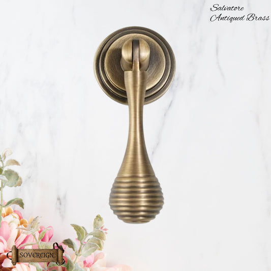 Sovereign Salvadore Antiqued Brass Pendant ringed cabinet handle 60mm drop
