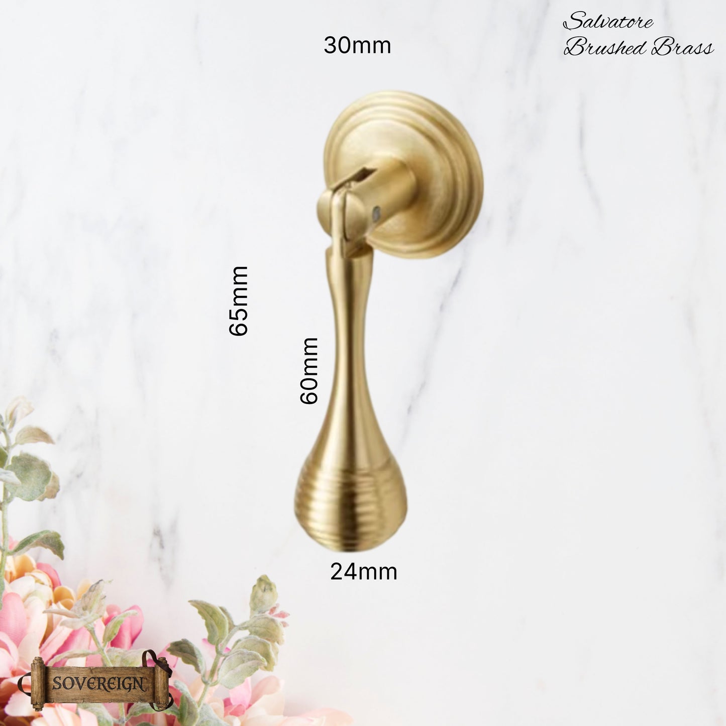 "Salvadore" Sovereign  Brushed Brass Pendant ringed cabinet handle 60mm drop