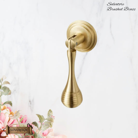 "Salvadore" Sovereign  Brushed Brass Pendant ringed cabinet handle 60mm drop