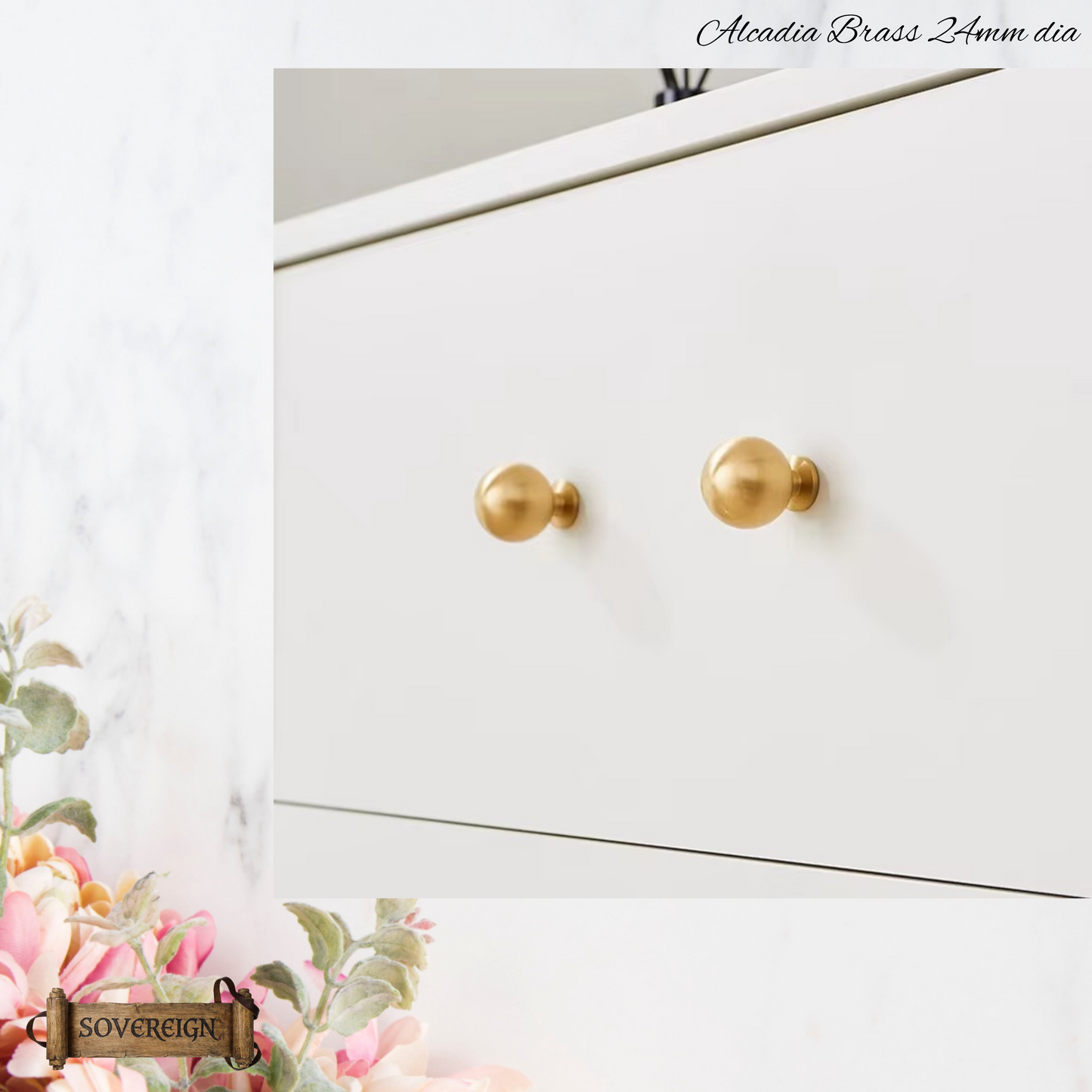 "Acadia" High Ball solid Brass cabinet Knob 24mm-5 Finishes