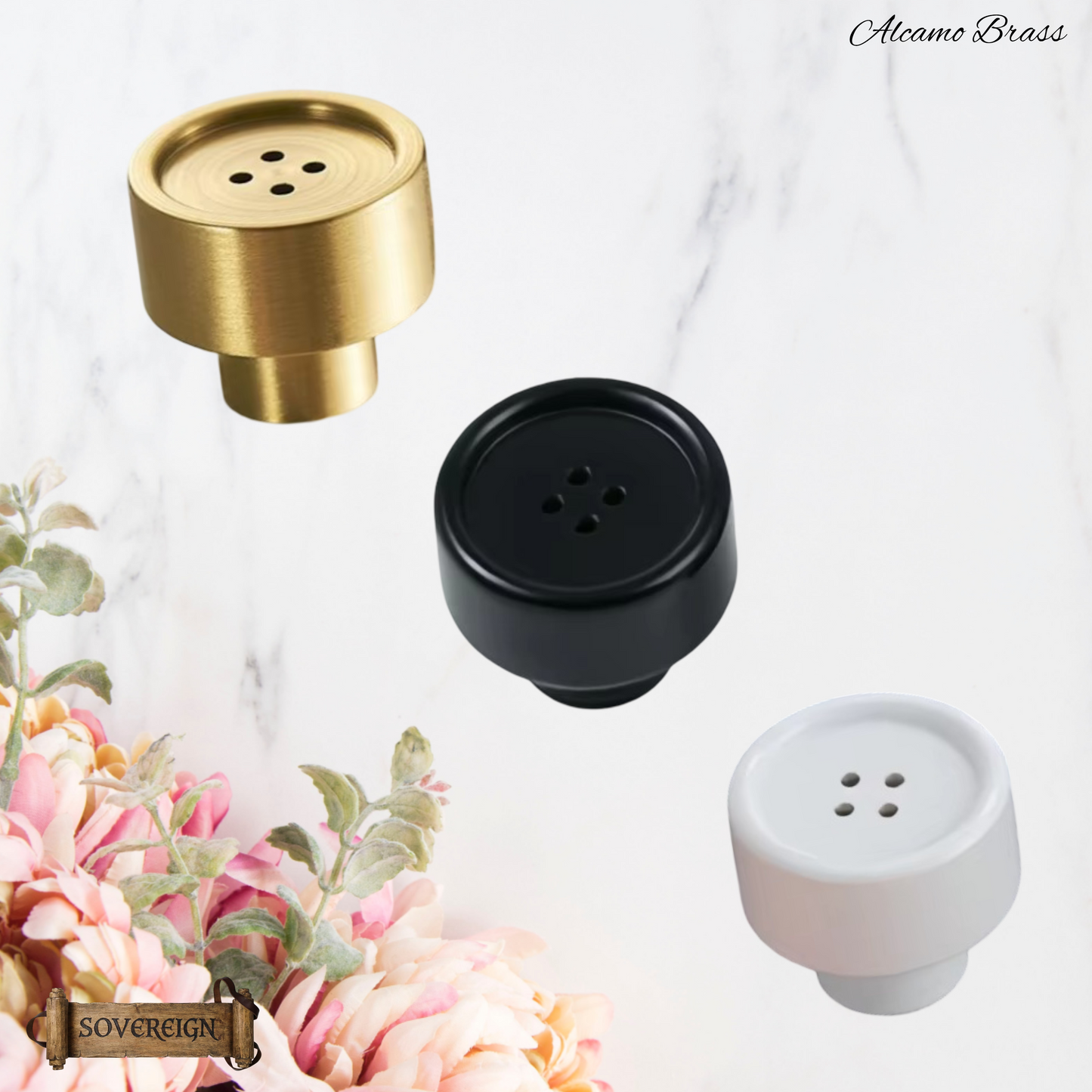 "Algua" Sovereign Brass Button cabinet/Drawer Knobs-3 finishes
