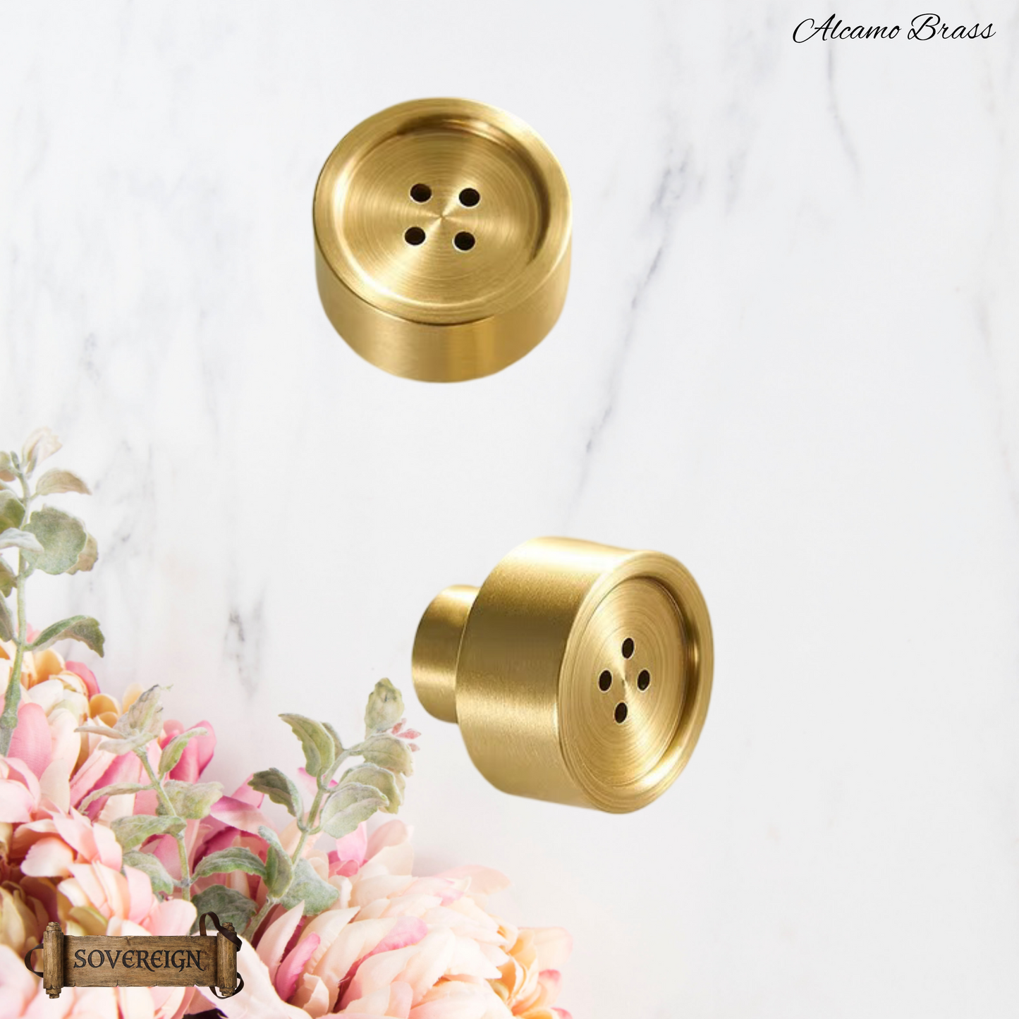 "Algua" Sovereign Brass Button cabinet/Drawer Knobs-3 finishes