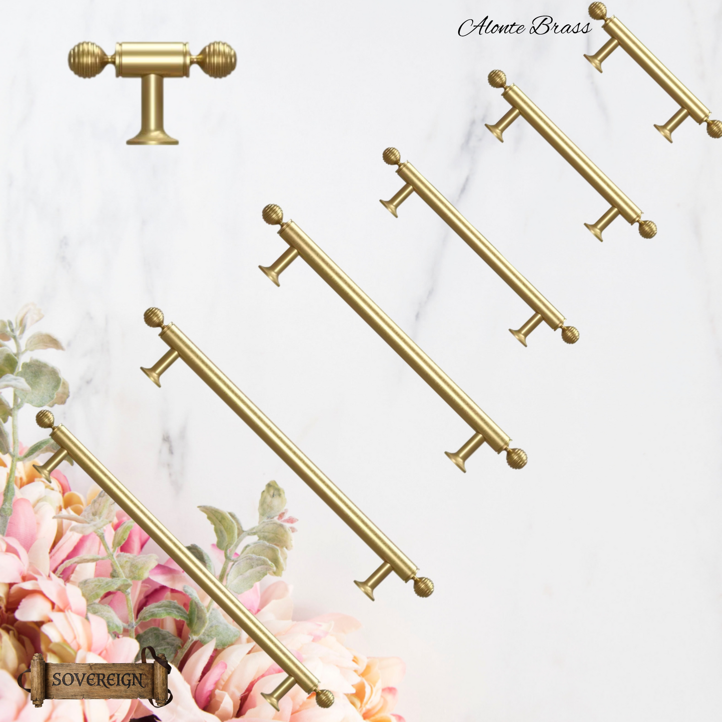 "Alonte" Sovereign beehive Brushed Brass ornate cabinet/Drawer handle-7 Sizes