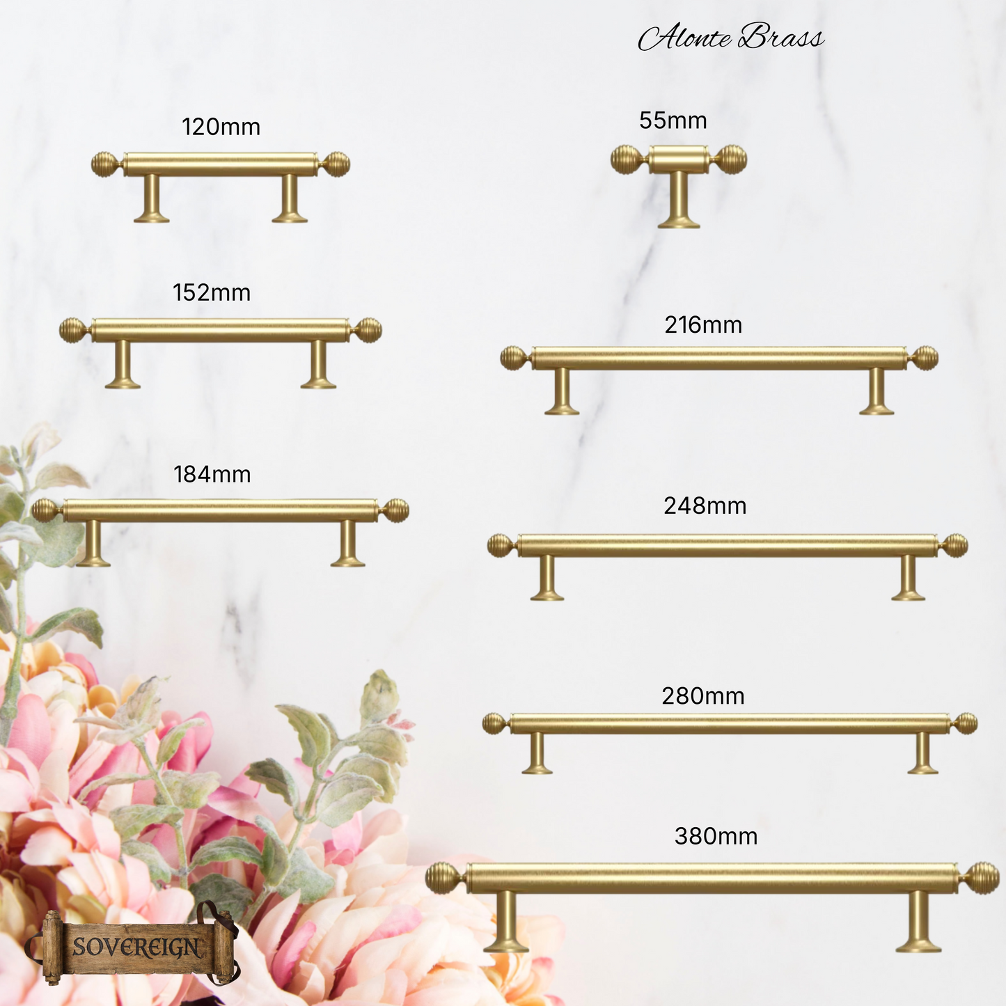 "Alonte" Sovereign beehive Brushed Brass ornate cabinet/Drawer handle-7 Sizes