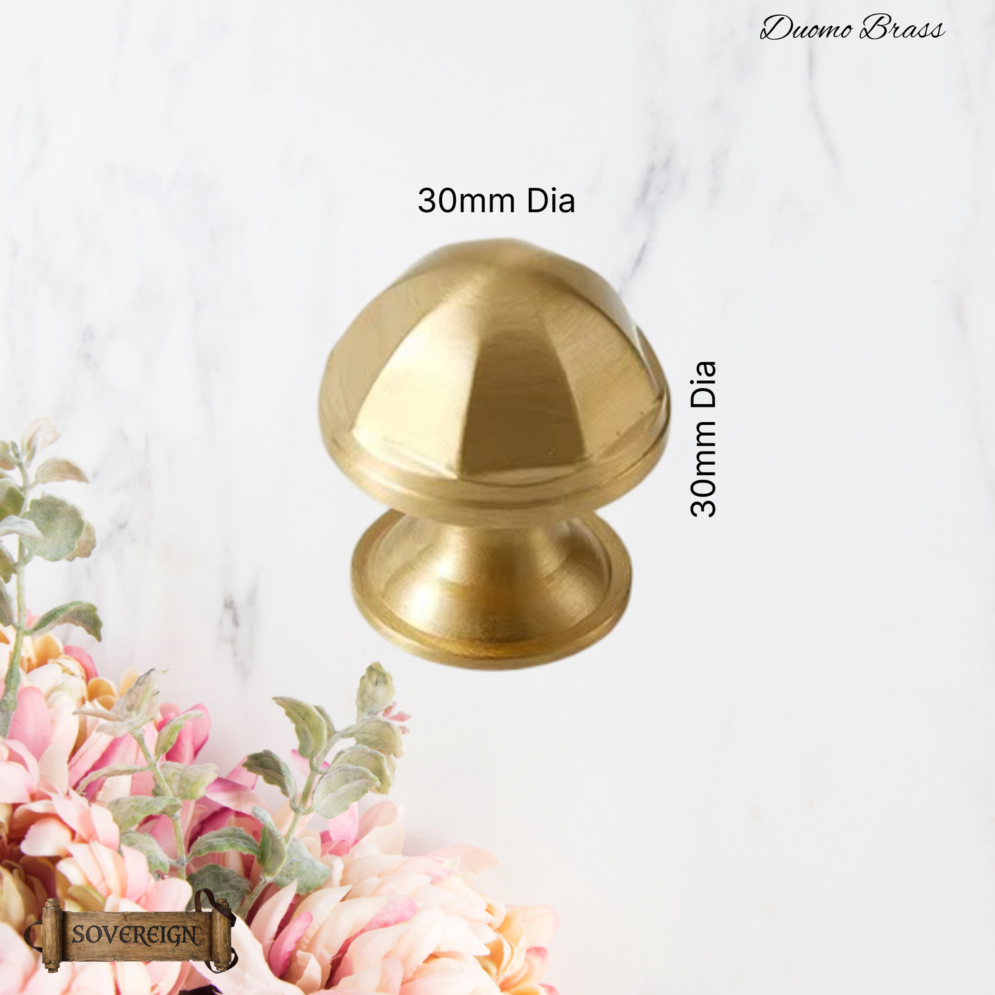 "Duomo" Sovereign Oct Dome Brass cabinet / Drawer Knob 30mm dia