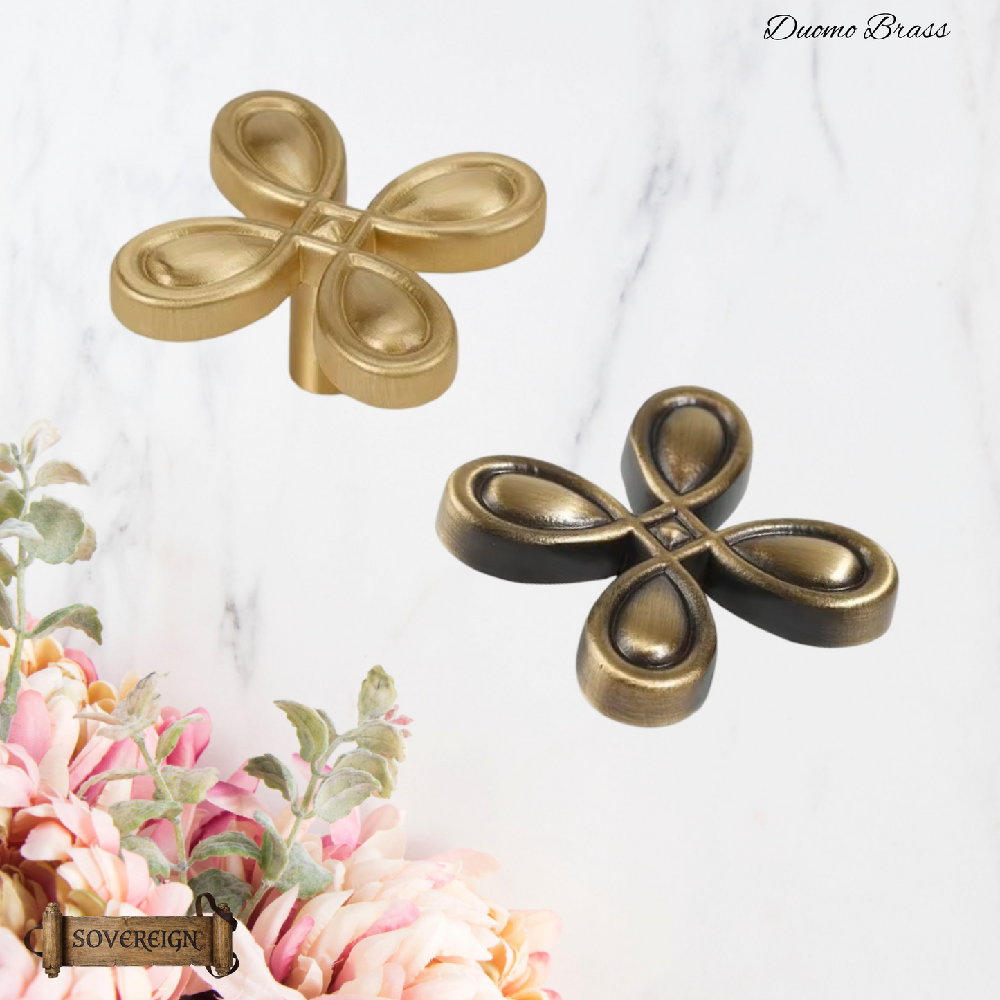 "Sanremo" Sovereign Flower Brass cabinet / Drawer Knob 40mmx40mm