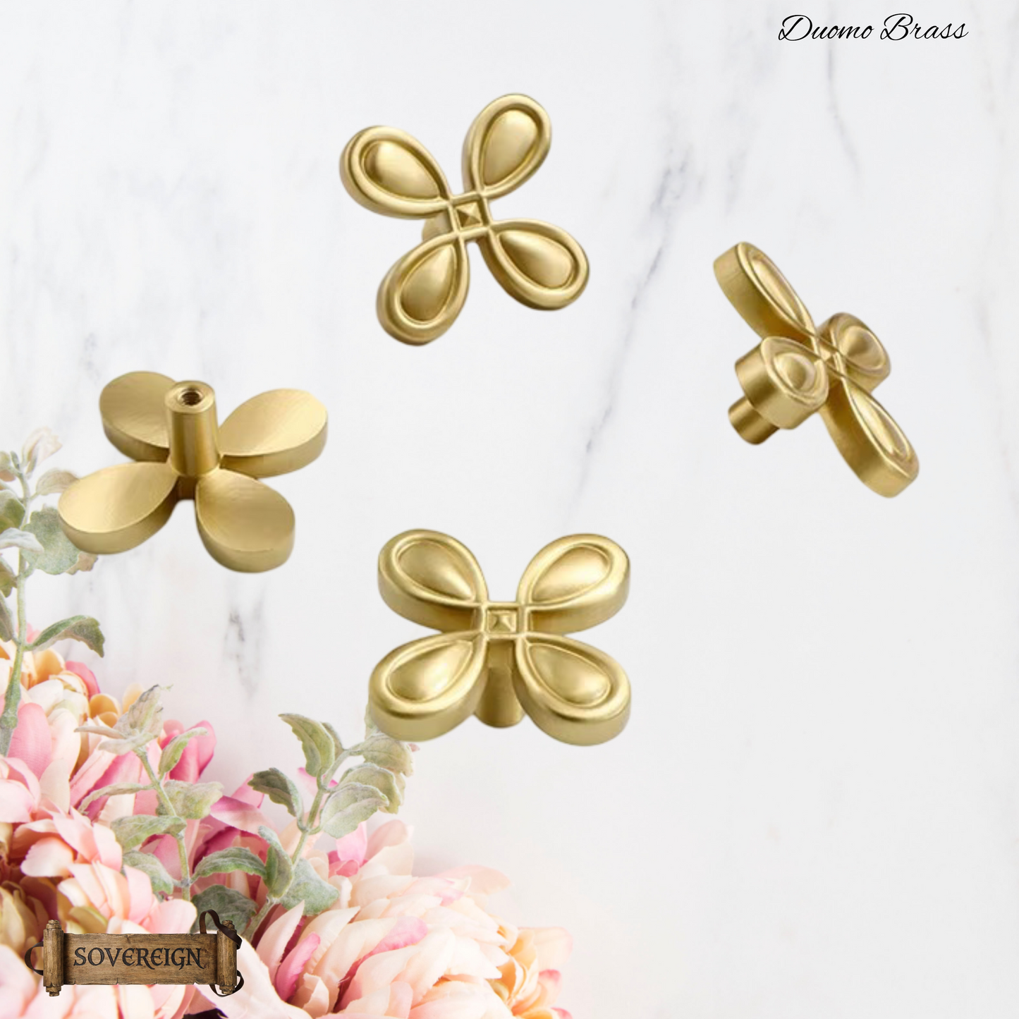 "Sanremo" Sovereign Flower Brass cabinet / Drawer Knob 40mmx40mm