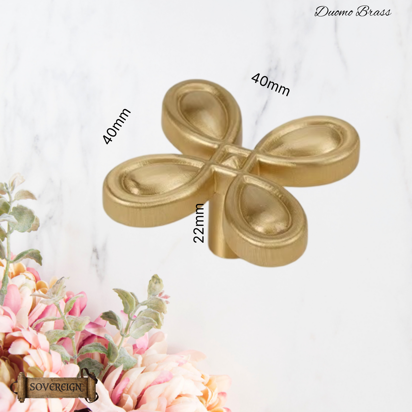 "Sanremo" Sovereign Flower Brass cabinet / Drawer Knob 40mmx40mm