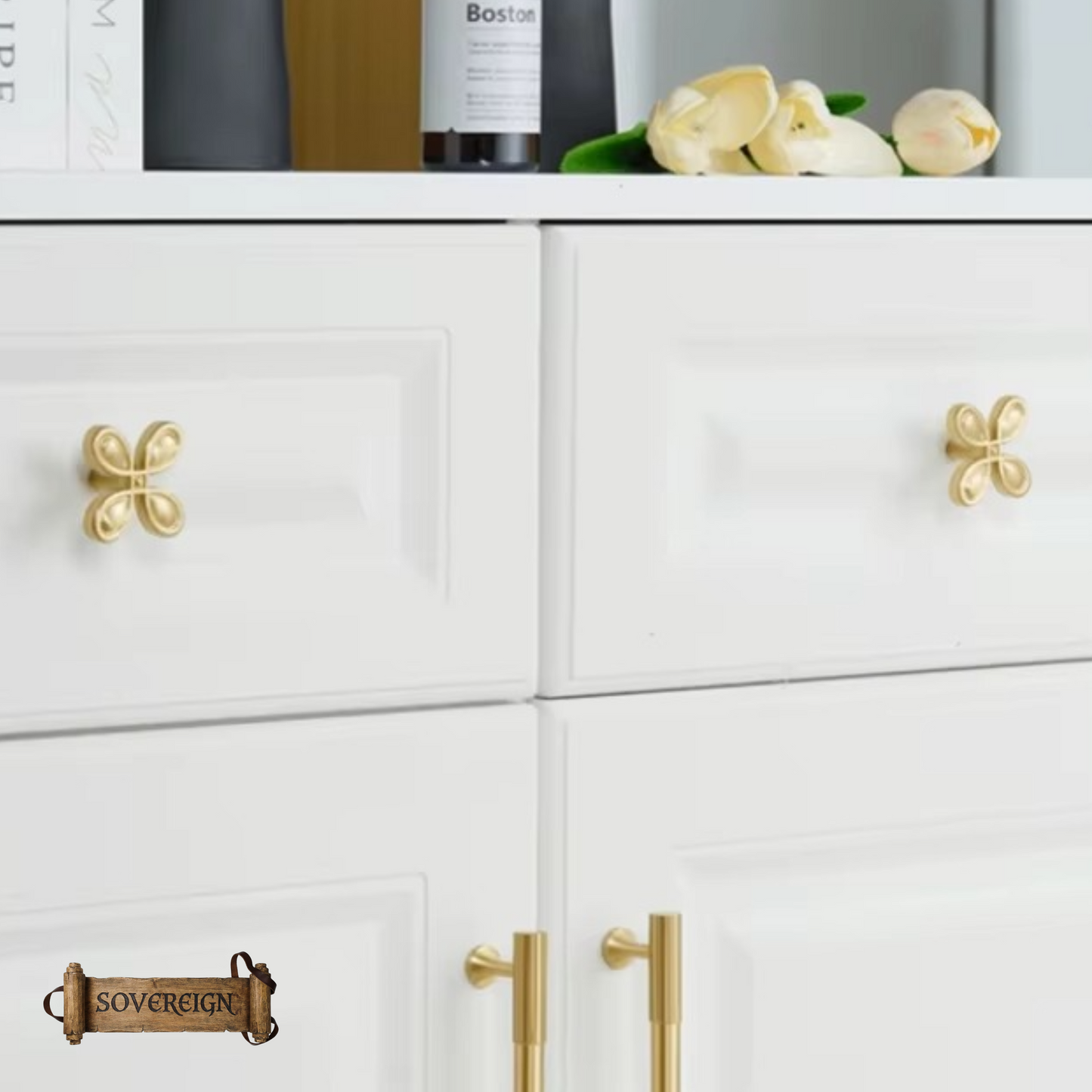 "Sanremo" Sovereign Flower Brass cabinet / Drawer Knob 40mmx40mm