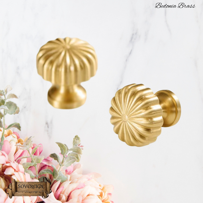 "Bedonia" Sovereign Ribbed Mushroom  Brass cabinet / Drawer Knob 24mm dia
