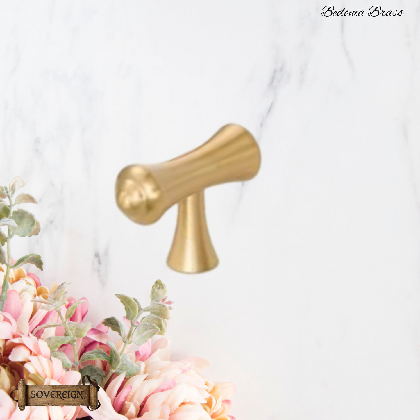 "Bellagio" Sovereign Contured T-Bar Brushed Brass cabinet / Drawer handle-6 Sizes