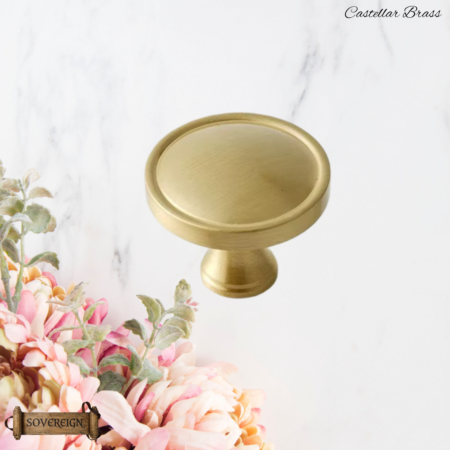 "Castellar Sovereign Rimmed Brushed Brass cabinet / Drawer Knob 35mm dia