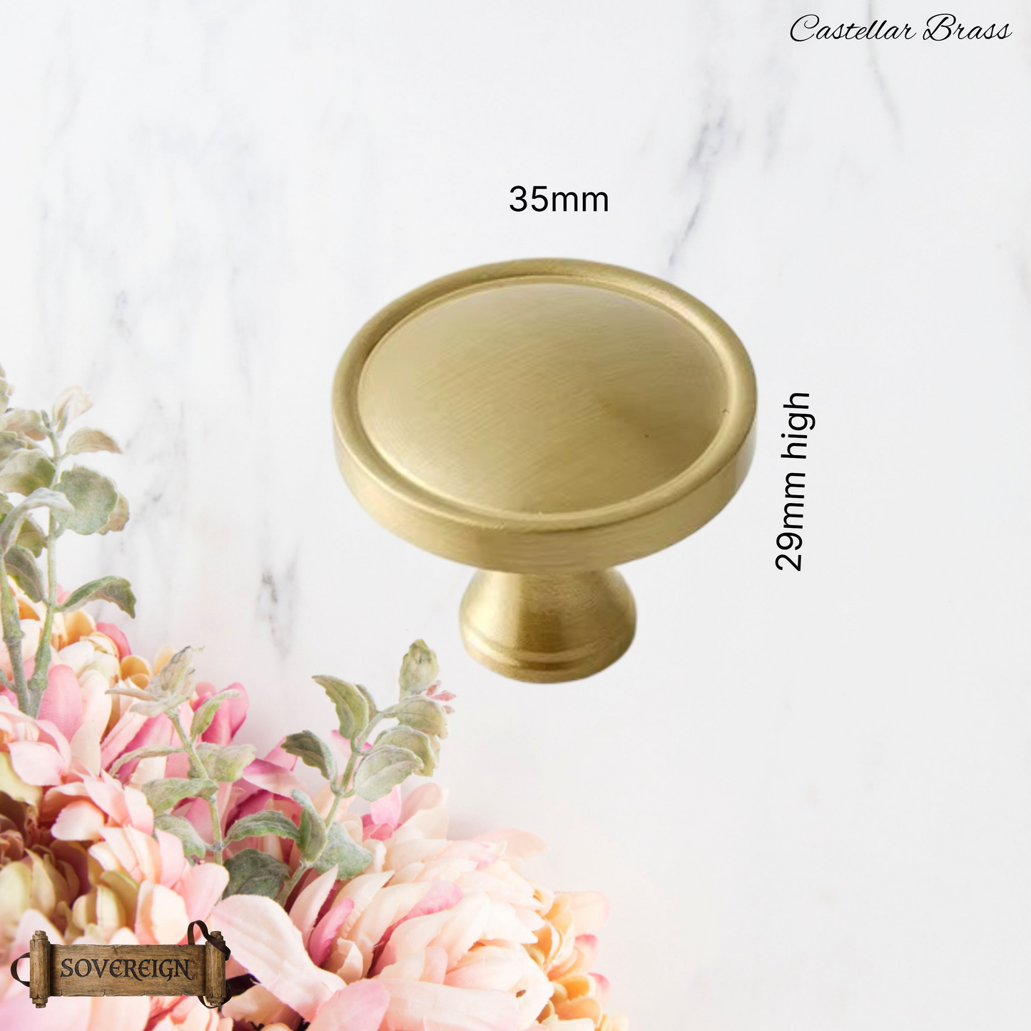 "Castellar Sovereign Rimmed Brushed Brass cabinet / Drawer Knob 35mm dia