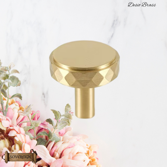 "Dessio" Sovereign Diamond Brushed Brass cabinet / Drawer Knob 34mm dia