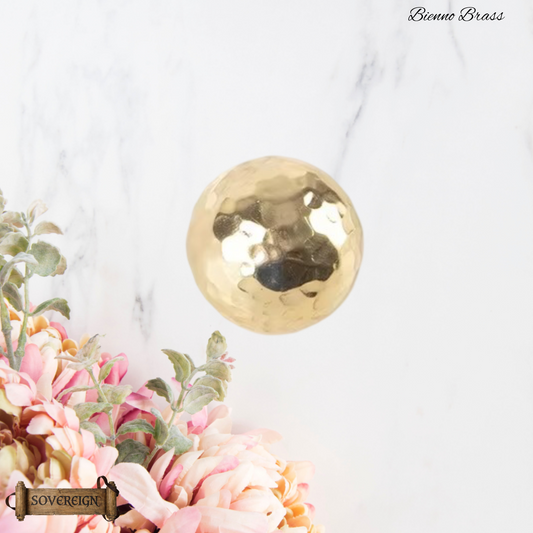 "Bienno" Sovereign Hammered Ball Polished Brass cabinet / Drawer Knob 25mm dia