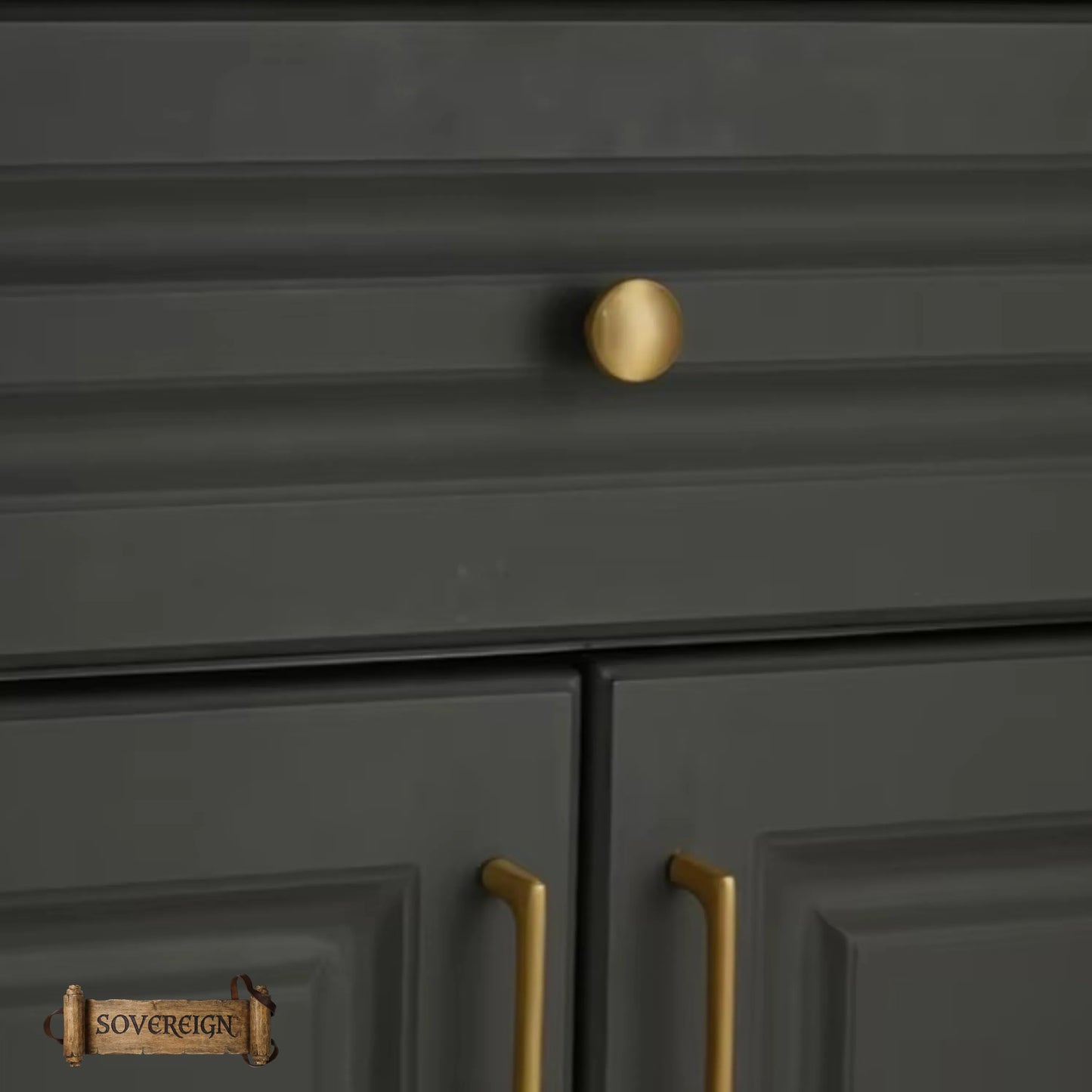 "Elice" Sovereign Smooth contoured Brushed Brass cabinet / Drawer Knob -3 sizes