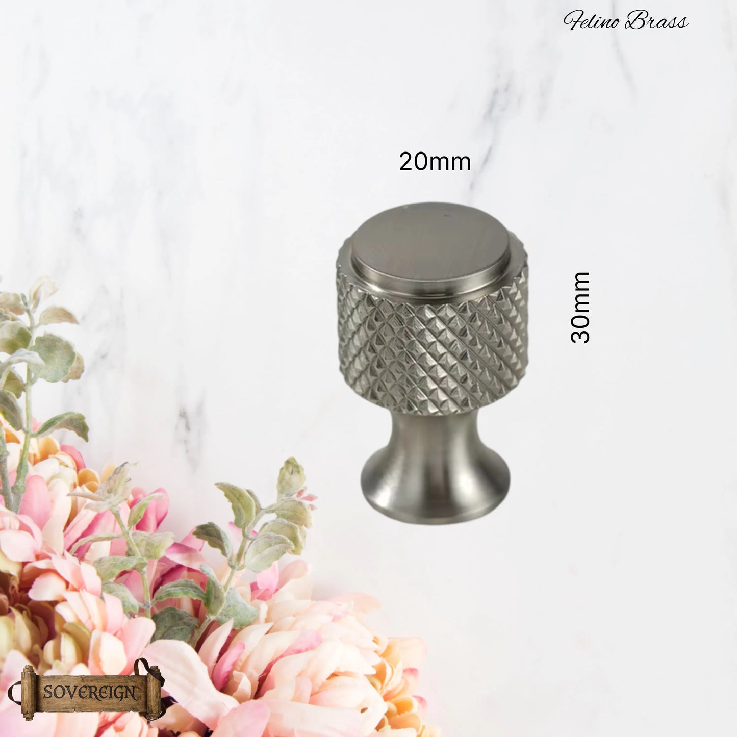 "Felino" Sovereign Knurled Cross Brushed Brass cabinet / Drawer Knob 20mm dia-4 Finishes