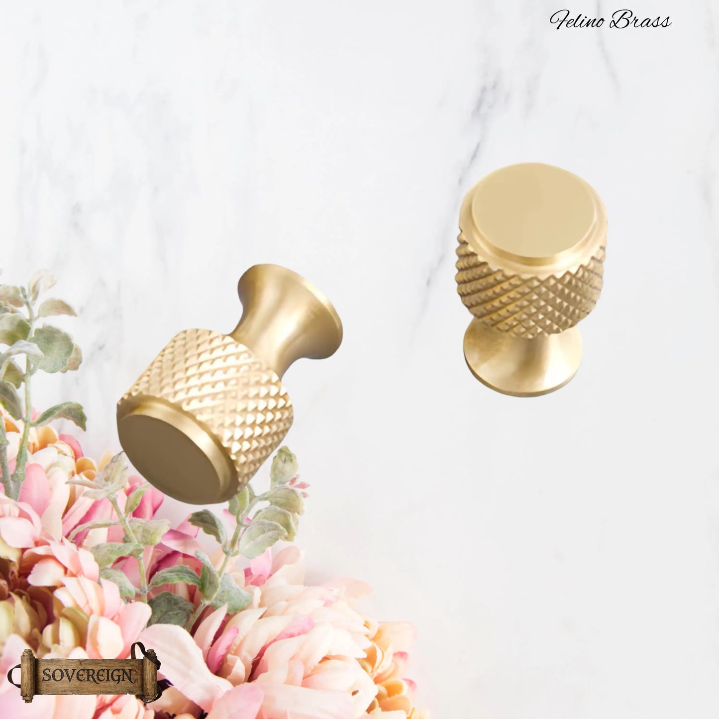 "Felino" Sovereign Knurled Cross Brushed Brass cabinet / Drawer Knob 20mm dia-4 Finishes