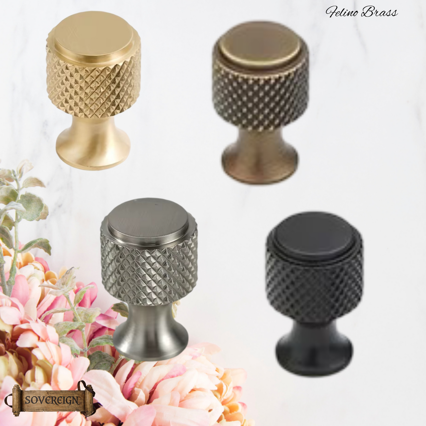 "Felino" Sovereign Cris Cross Brushed Brass cabinet / Drawer Knob 20mm dia-4 Finishes