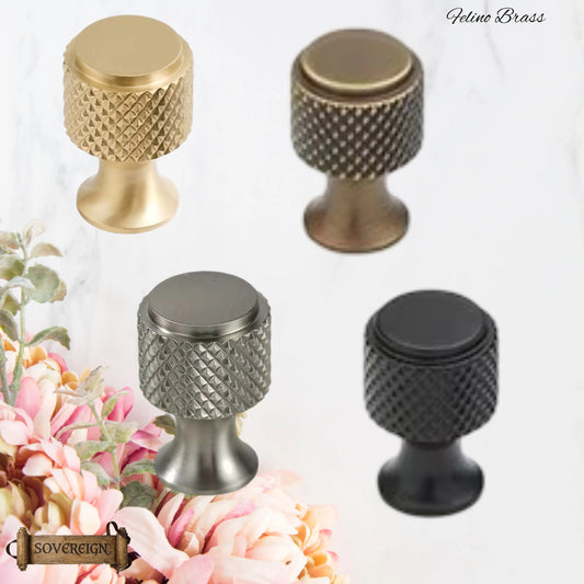 "Felino" Sovereign Cris Cross Brushed Brass cabinet / Drawer Knob 20mm dia-4 Finishes