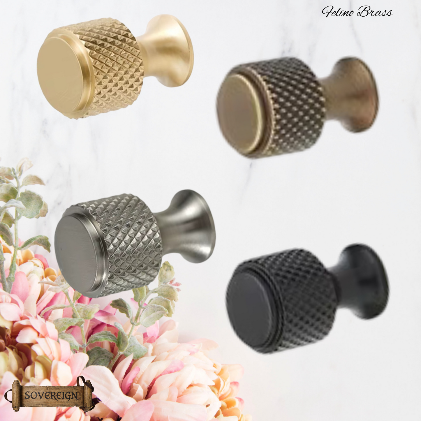 "Felino" Sovereign Cris Cross Brushed Brass cabinet / Drawer Knob 20mm dia-4 Finishes