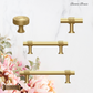 "Biccari" Sovereign Wheel Brushed Brass cabinet T-Bar Handles -7 Sizes