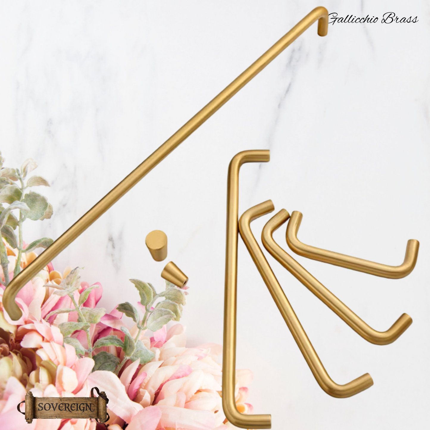"Gallicchio" Sovereign Retro Brush Brass cabinet D-Pull Handles -8 Sizes