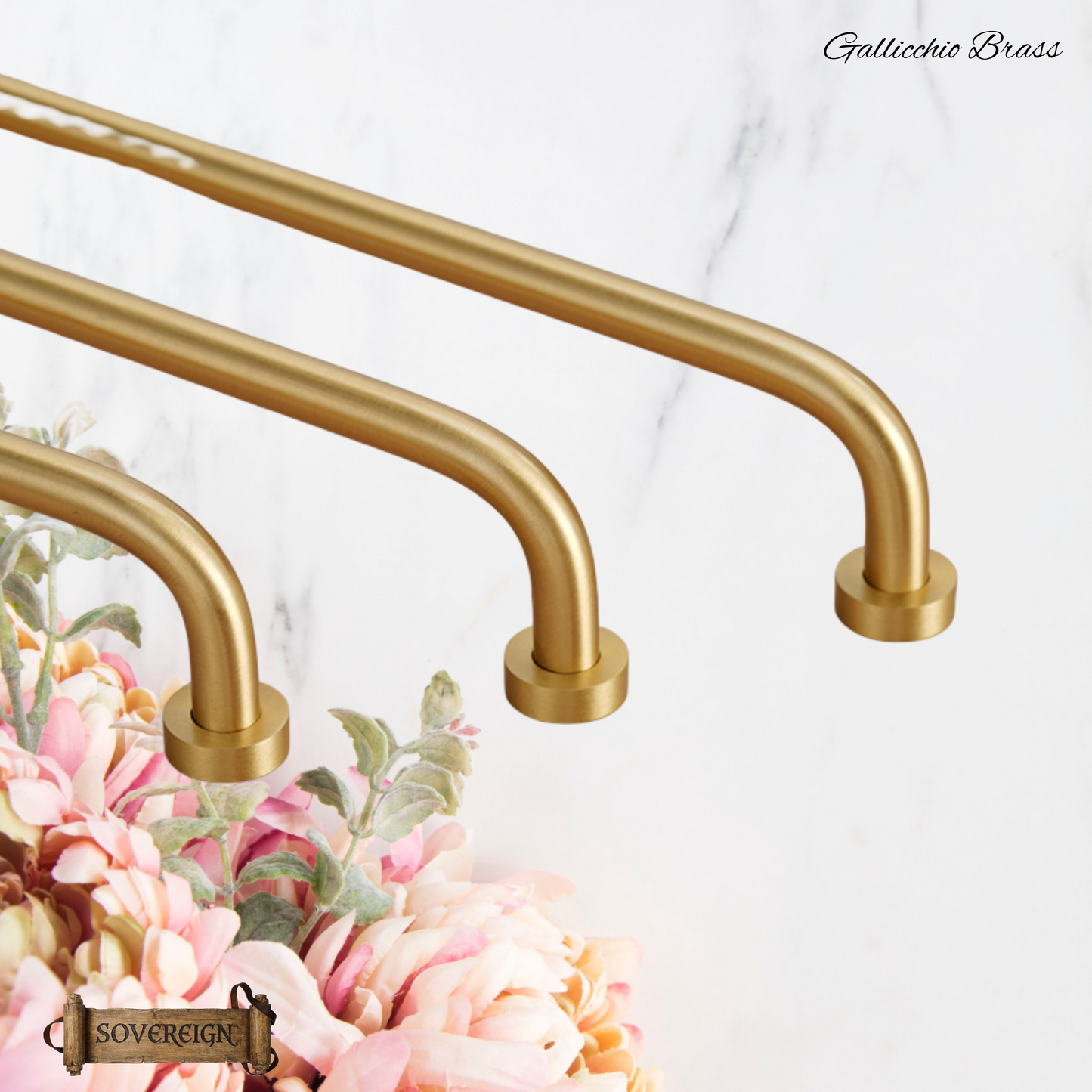 "Gallicchio" Sovereign Retro Brush Brass cabinet D-Pull Handles -8 Sizes