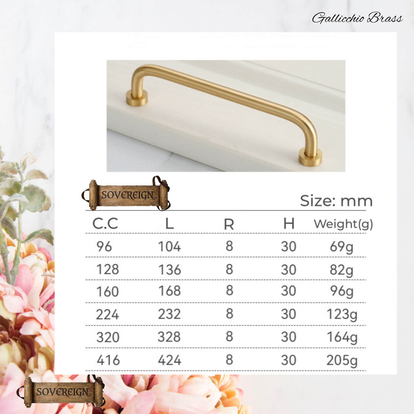 "Gallicchio" Sovereign Retro Brush Brass cabinet D-Pull Handles -8 Sizes