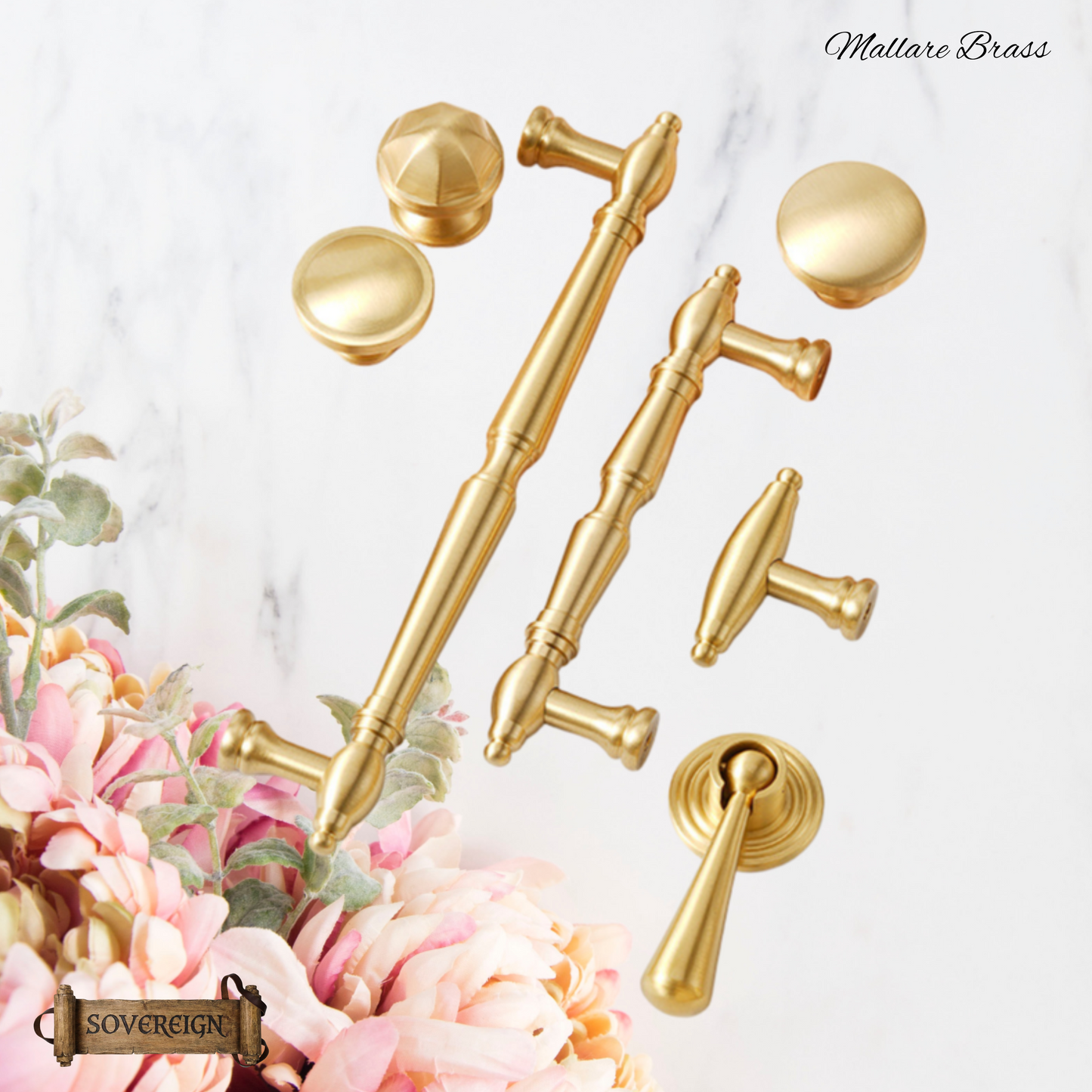 "Mallare" Sovereign Brushed Brass cabinet T-Bar Handles -5 Sizes