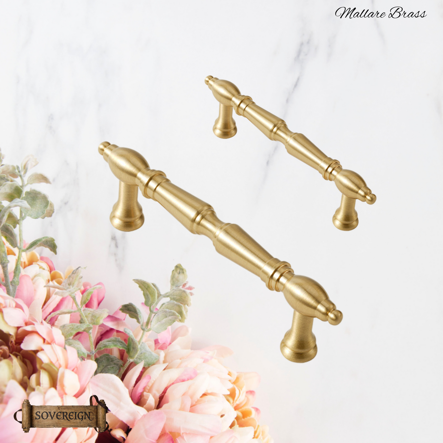 "Mallare" Sovereign Brushed Brass cabinet T-Bar Handles -5 Sizes