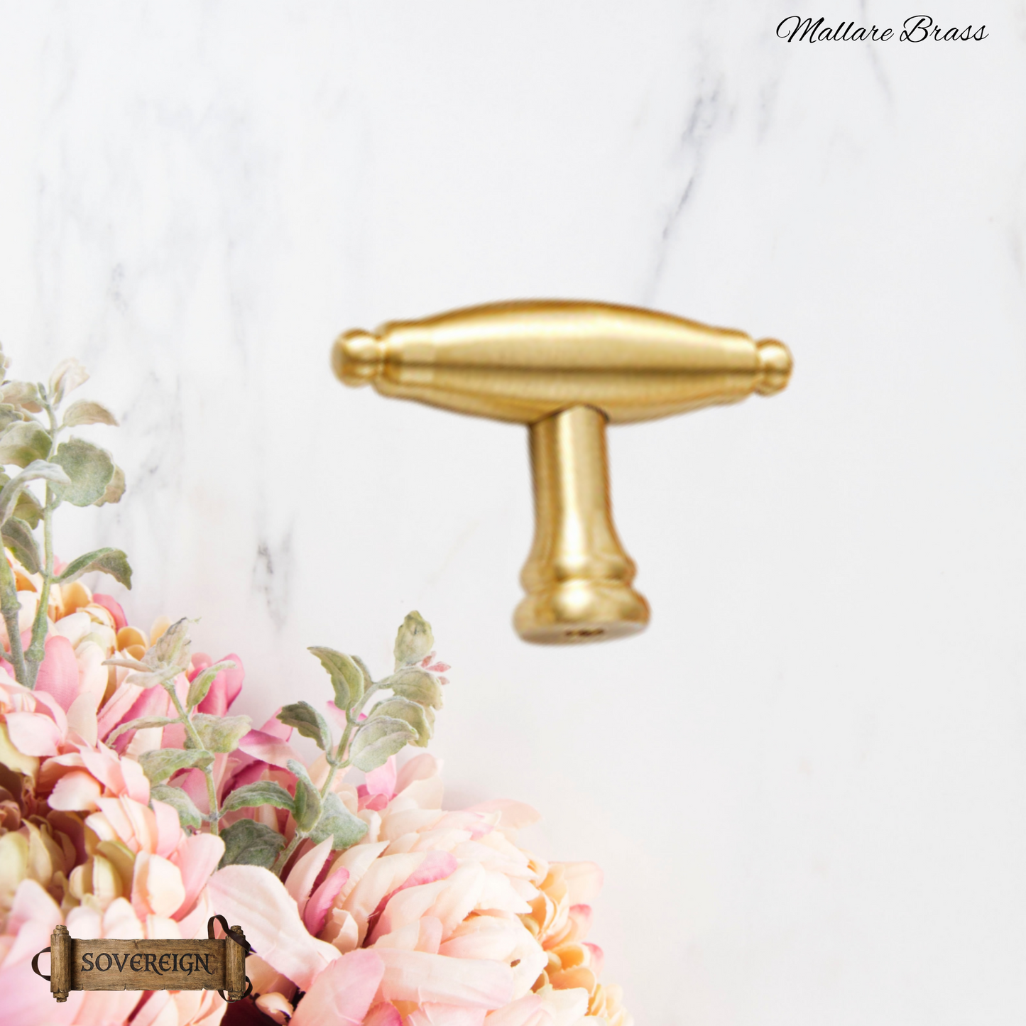 "Mallare" Sovereign Brushed Brass cabinet T-Bar Handles -5 Sizes