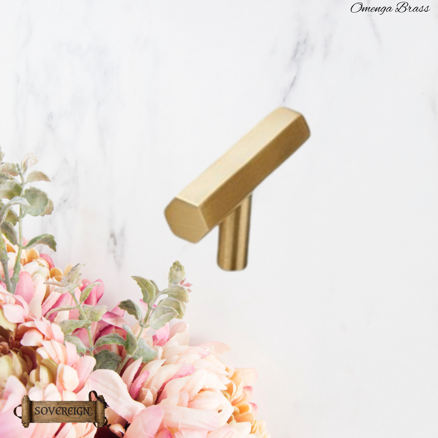 "Omegna" Sovereign Hexangonal Brushed Brass T-Bar cabinet/Drawer handle-9 Sizes