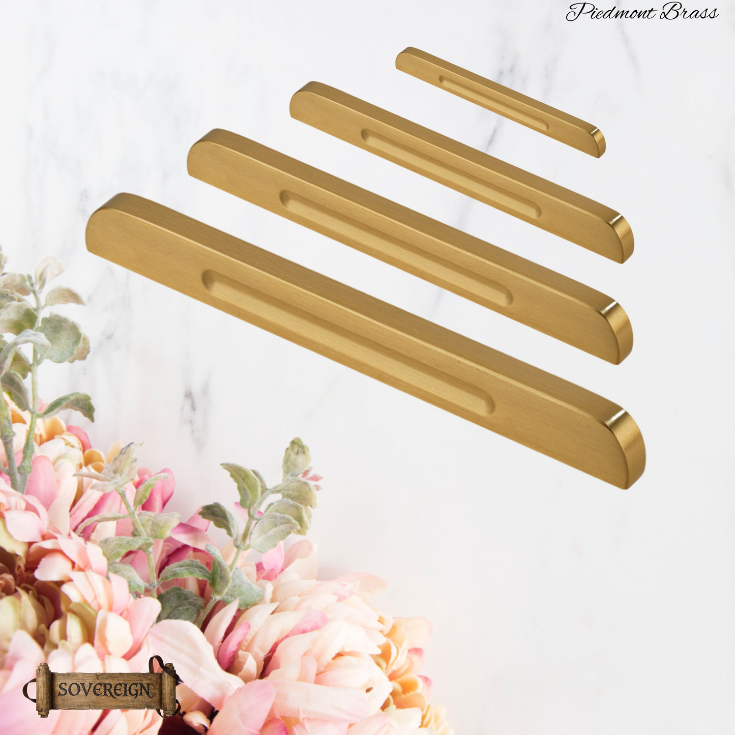"Piedmont" Sovereign Solid Brushed Brass cabinet Reccessed Grip handles (4 sizes)