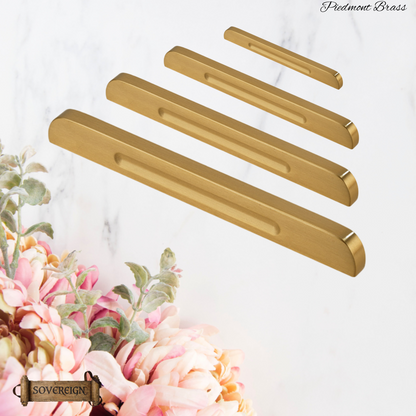 "Piedmont" Sovereign Solid Brushed Brass cabinet Reccessed Grip handles (4 sizes)
