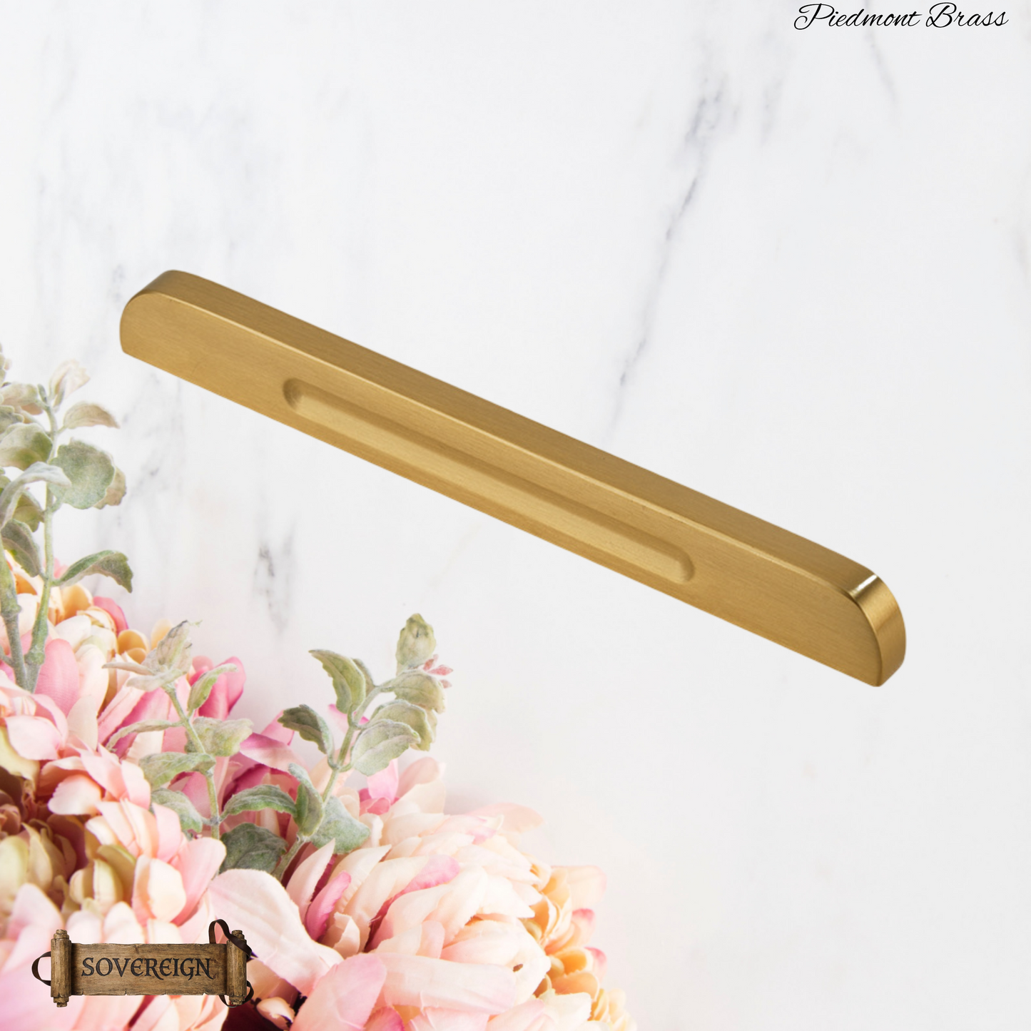 "Piedmont" Sovereign Solid Brushed Brass cabinet Reccessed Grip handles (4 sizes)