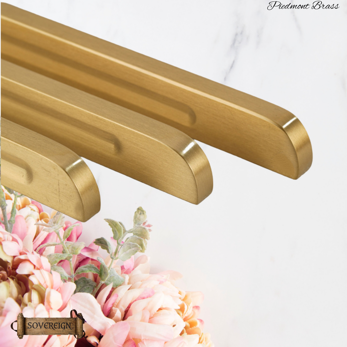 "Piedmont" Sovereign Solid Brushed Brass cabinet Reccessed Grip handles (4 sizes)