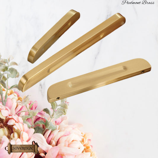 "Piedmont" Sovereign Solid Brushed Brass cabinet Reccessed Grip handles (4 sizes)