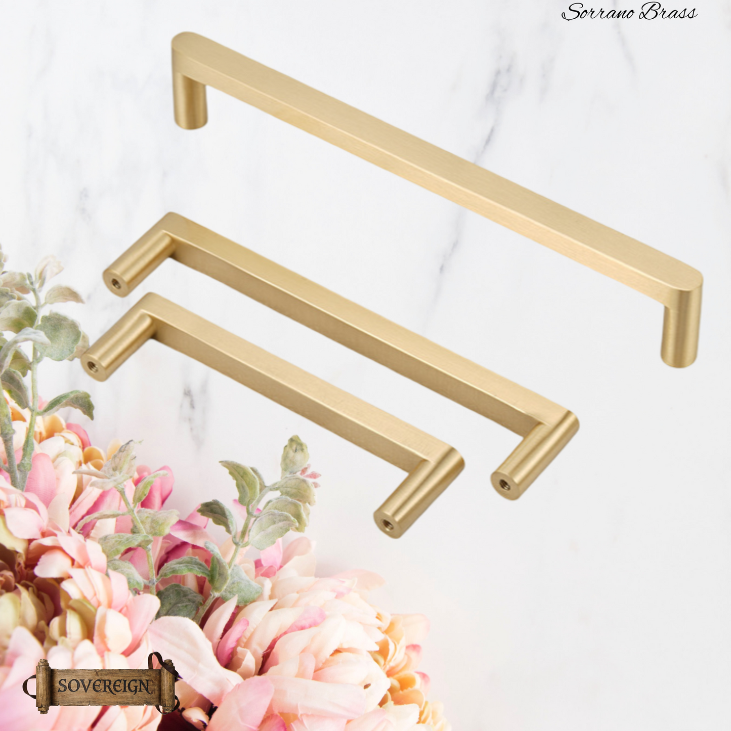 "Sorrano" Sovereign Brushed Brass cabinet D-Handle Pulls -5 sizes