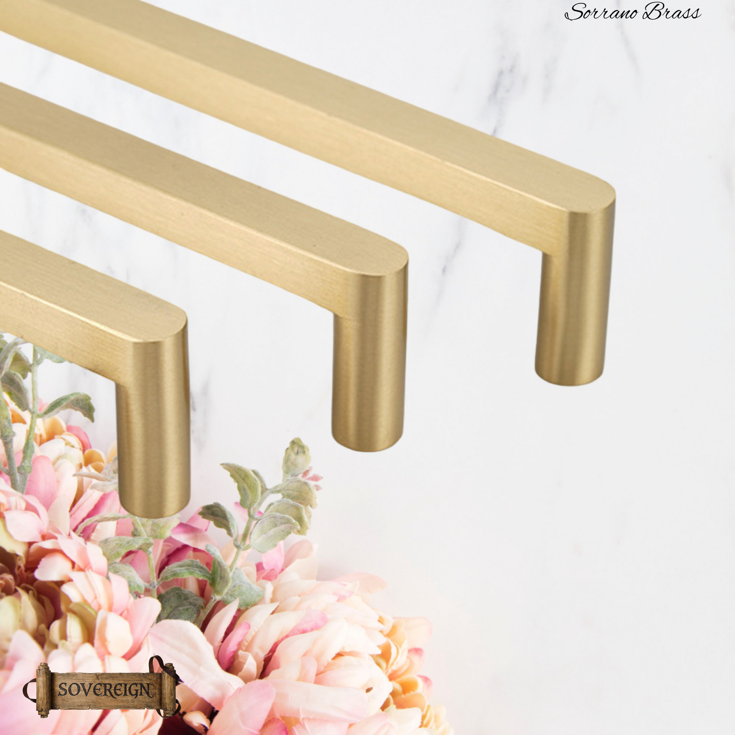 "Sorrano" Sovereign Brushed Brass cabinet D-Handle Pulls -5 sizes