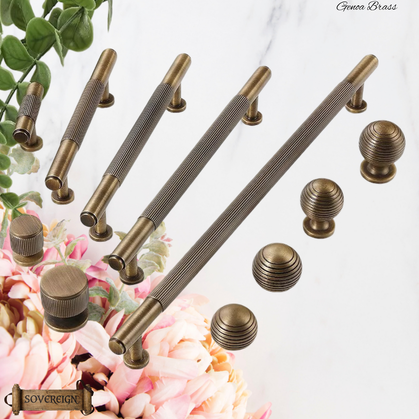 "Genoa" Sovereign Grippa Antiqued Brass cabinet T-Bar Handles -8 Sizes