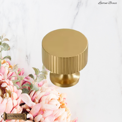 "Livorno"Sovereign Striped Brass Large cabinet / Drawer Knob 35mm dia-6 finishes
