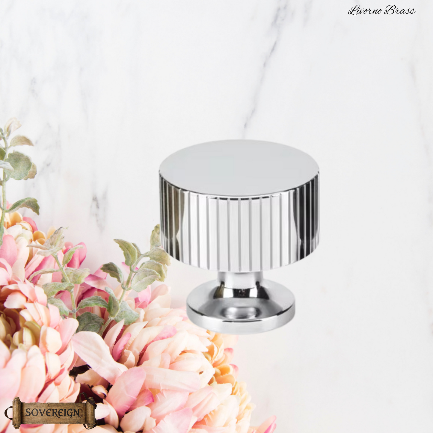 "Livorno"Sovereign Striped Brass Large cabinet / Drawer Knob 35mm dia-6 finishes