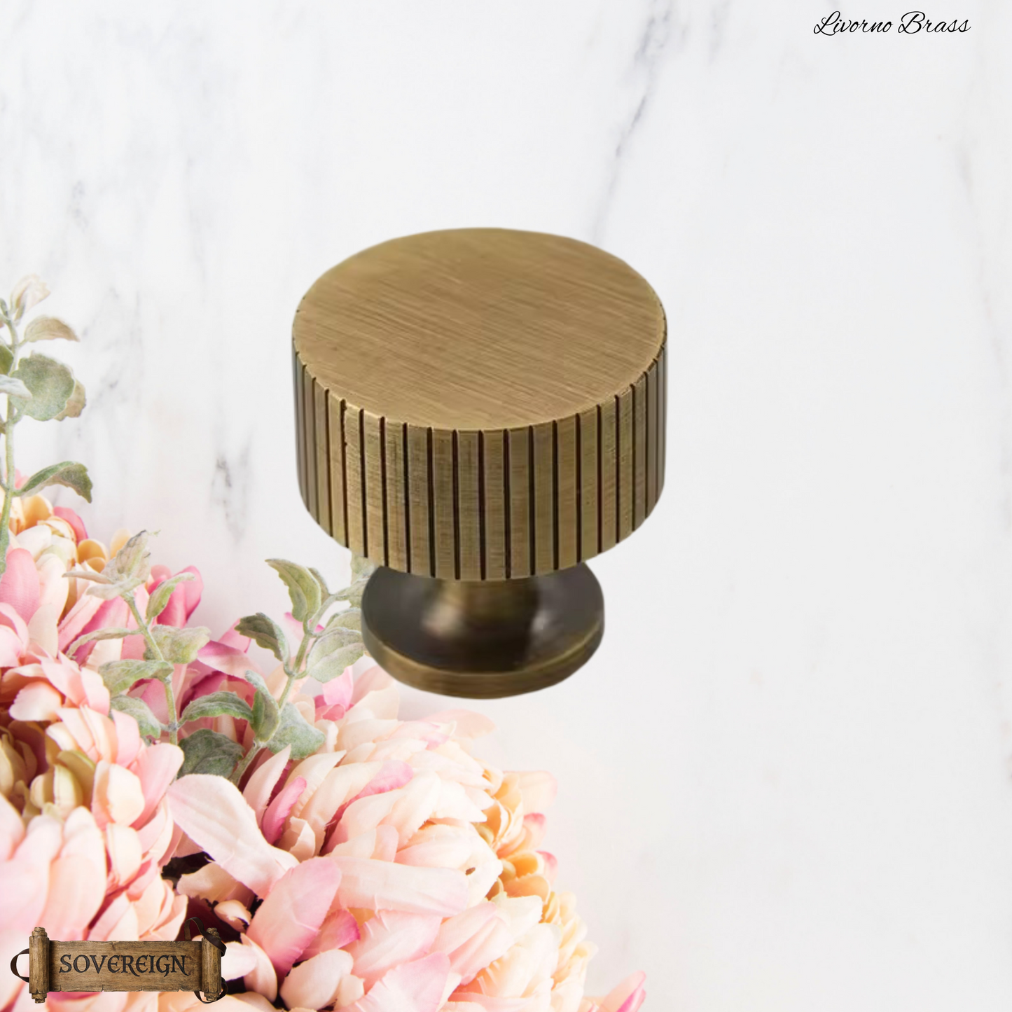 "Livorno"Sovereign Striped Brass Large cabinet / Drawer Knob 35mm dia-6 finishes