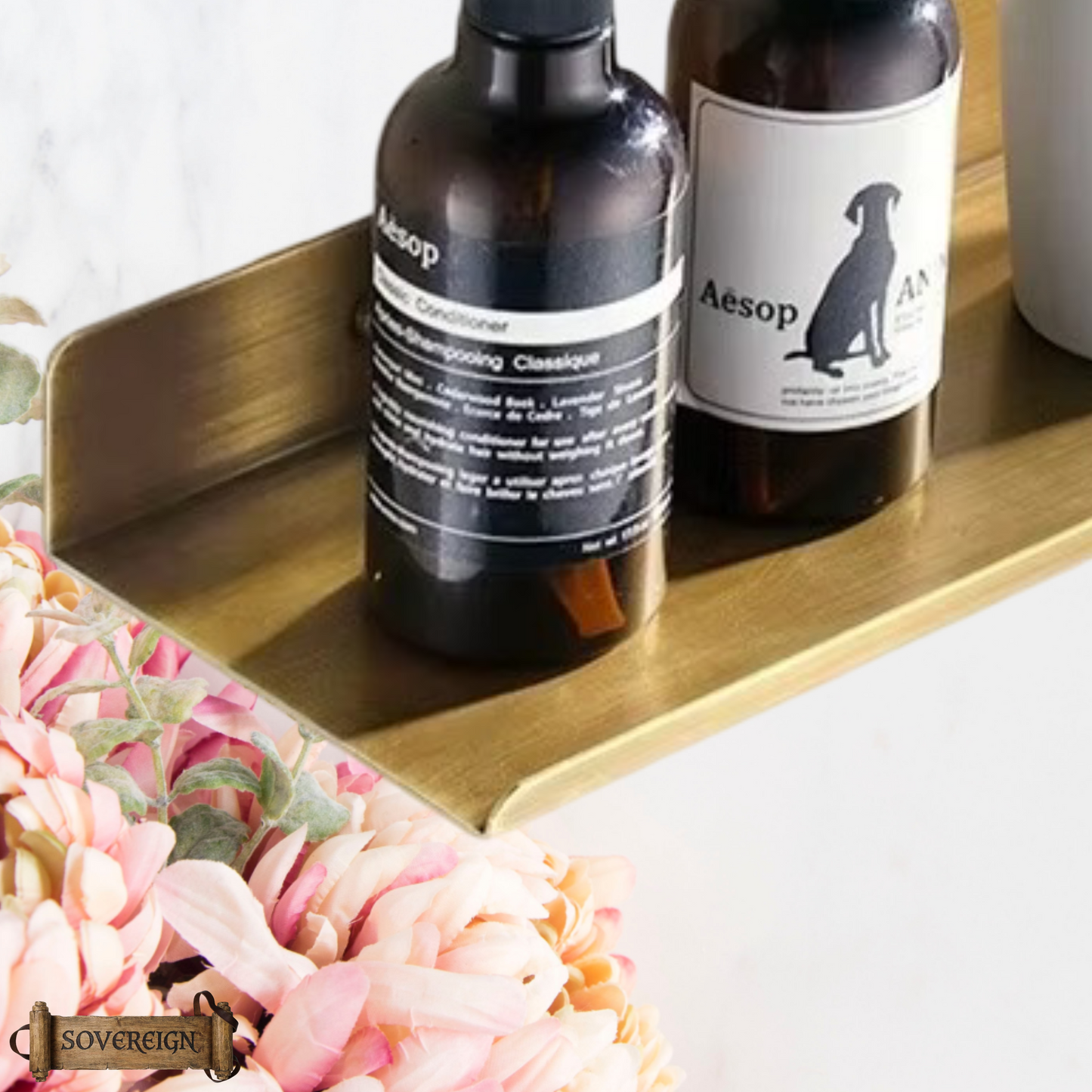 "Cordia" Sovereign Bathroom shelf antiqued brass 500mm x 120mm