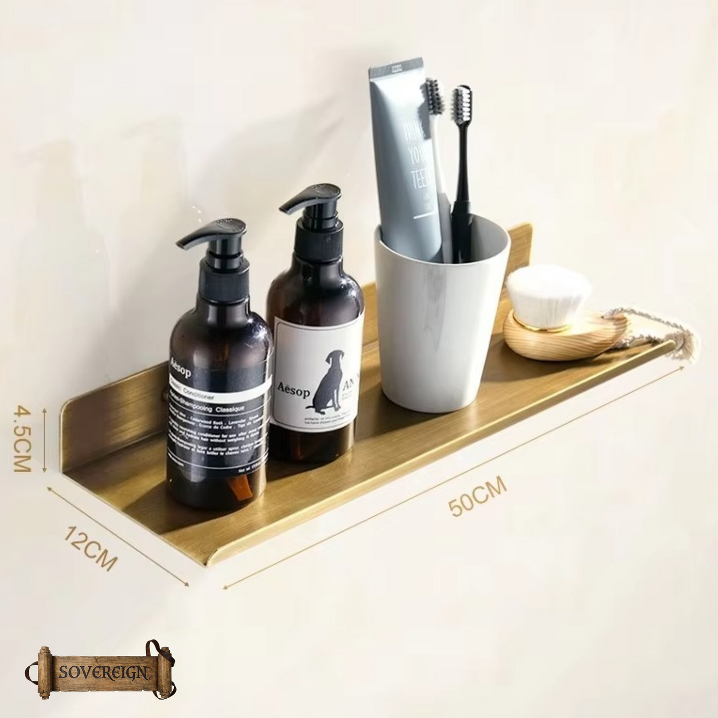 "Cordia" Sovereign Bathroom shelf antiqued brass 500mm x 120mm