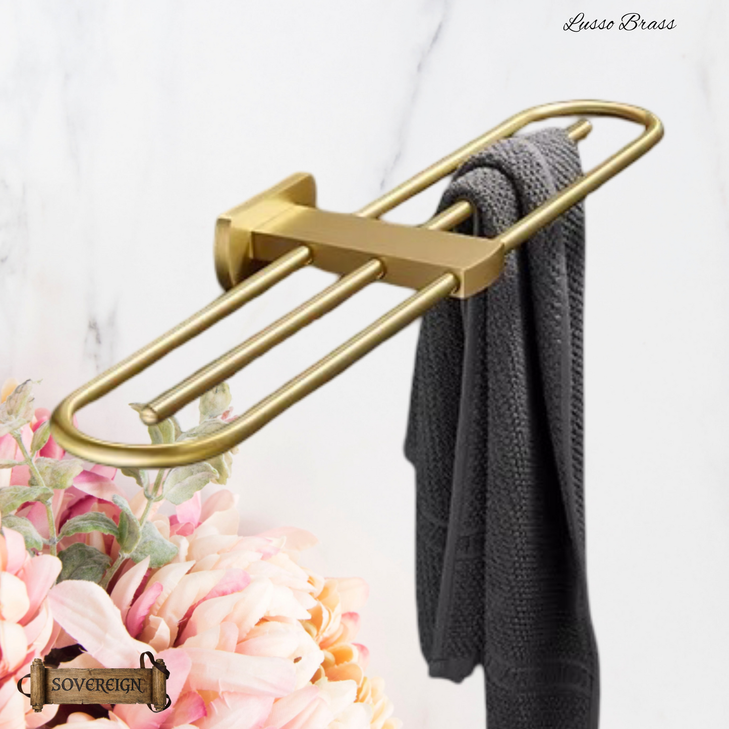 "Lusso" Sovereign Looped 3 Bar Towel Rail Brushed brass 600mmx155
